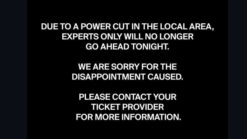 Official UNVRS announcement cancelling Experts Only due to a power cut in the local area