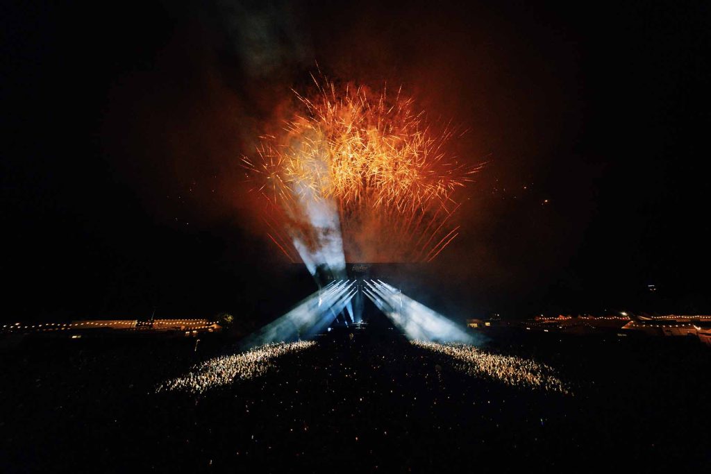 Dom Dolla performing with pyrotechnics at Electric Avenue in Christchurch, New Zealand