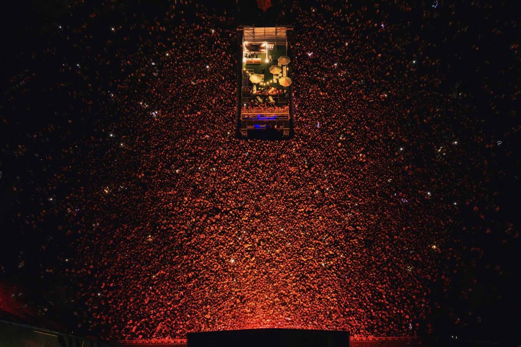 Drone view of the Dom Dolla crowd at Electric Avenue 2026 in Hagley Park, Christchurch