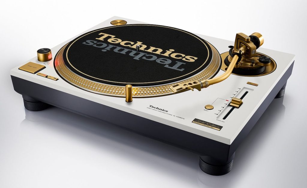 White Technics SL-1200 55th Anniversary Edition turntable with gold tonearm