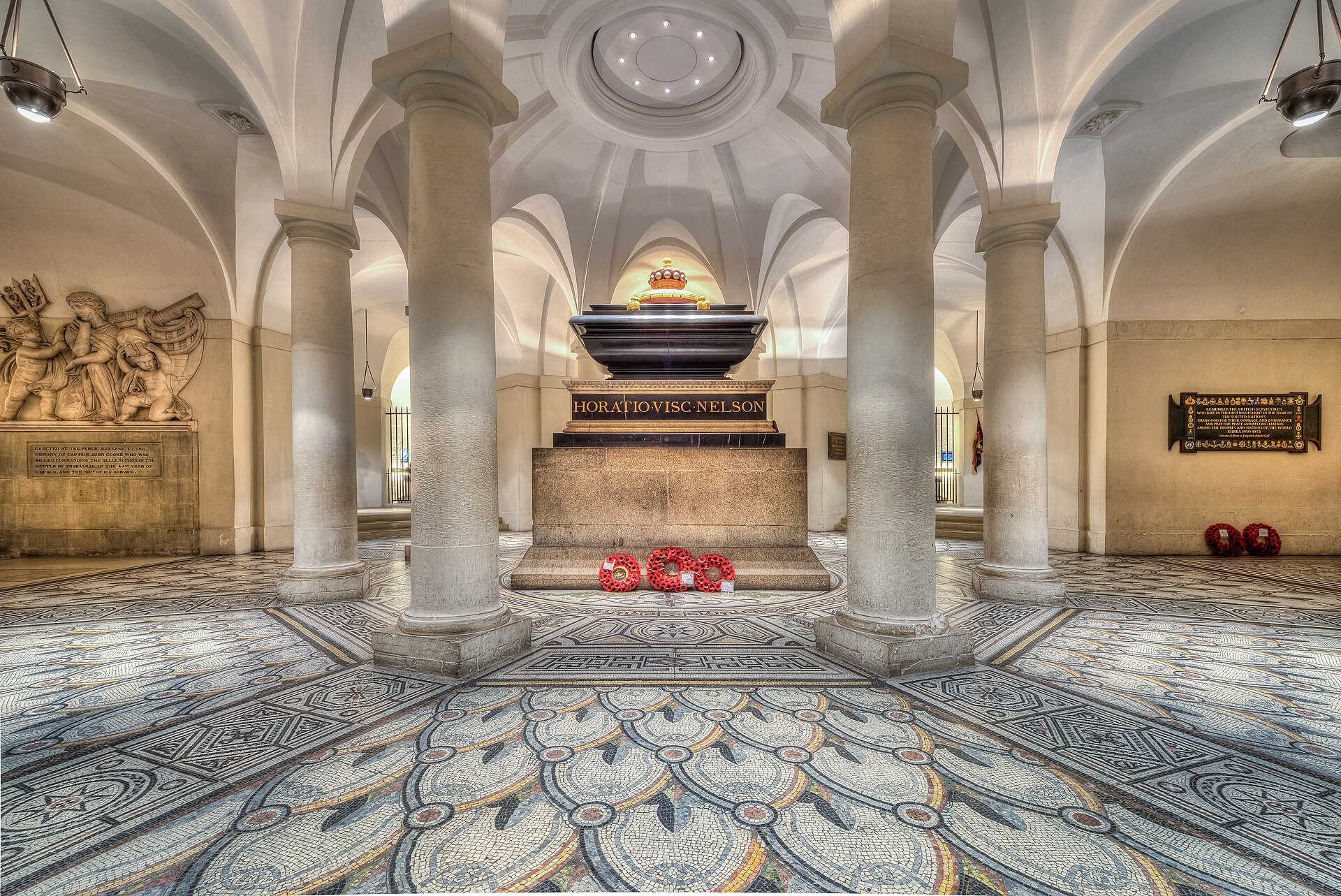 The tomb of Lord Nelson in the crypt of St Paul's Cathedral