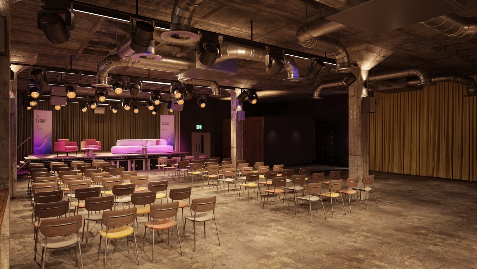 Rendering of the Locker Manchester room laid out for a live performance