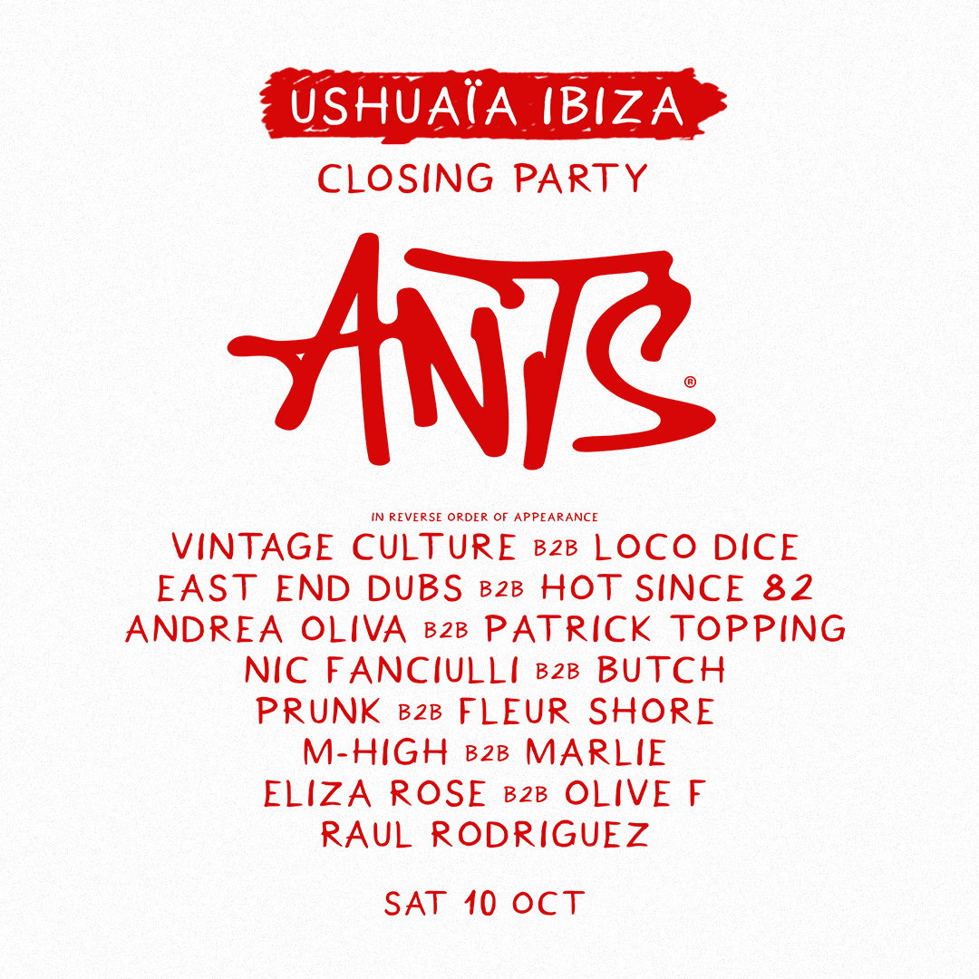 Ushuaïa Ibiza closing party 2026 lineup poster with ANTS