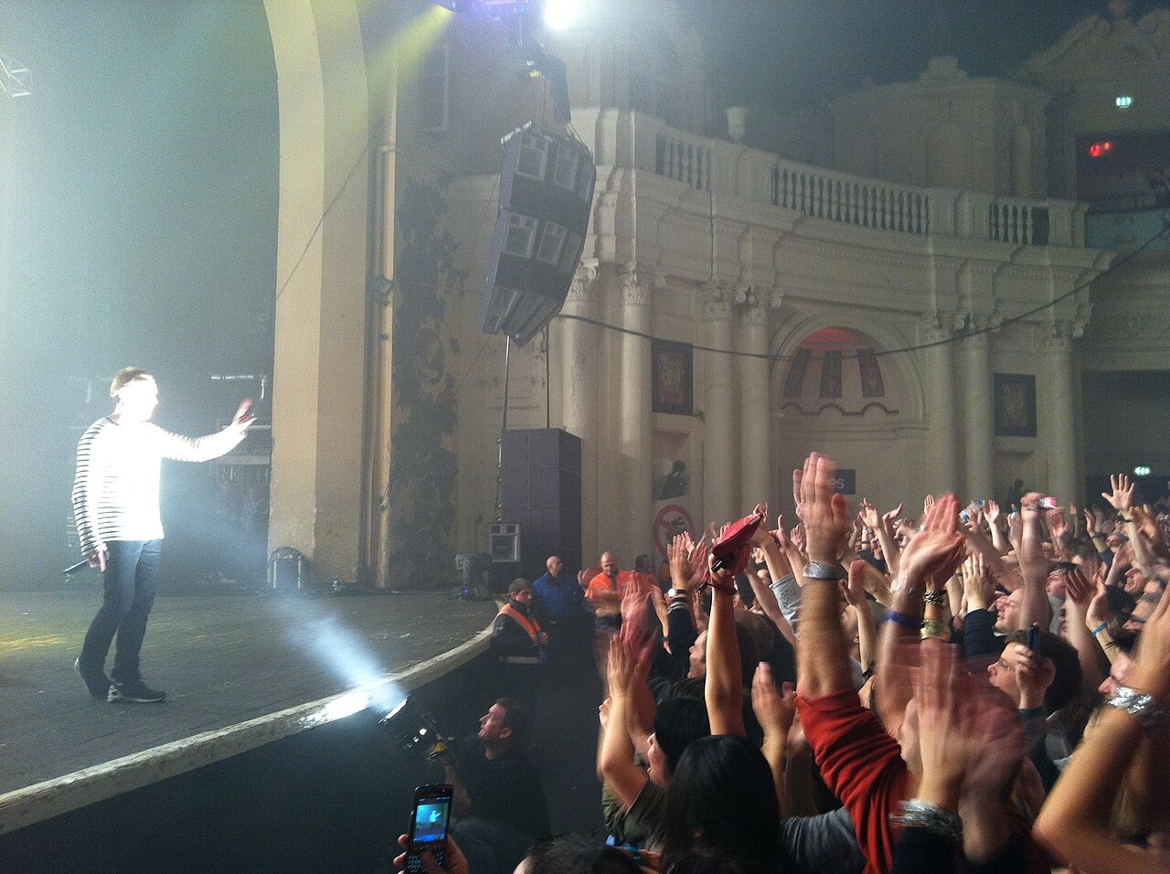 Underworld performing live at Brixton Academy, where Born Slippy Nuxx remains a set closer