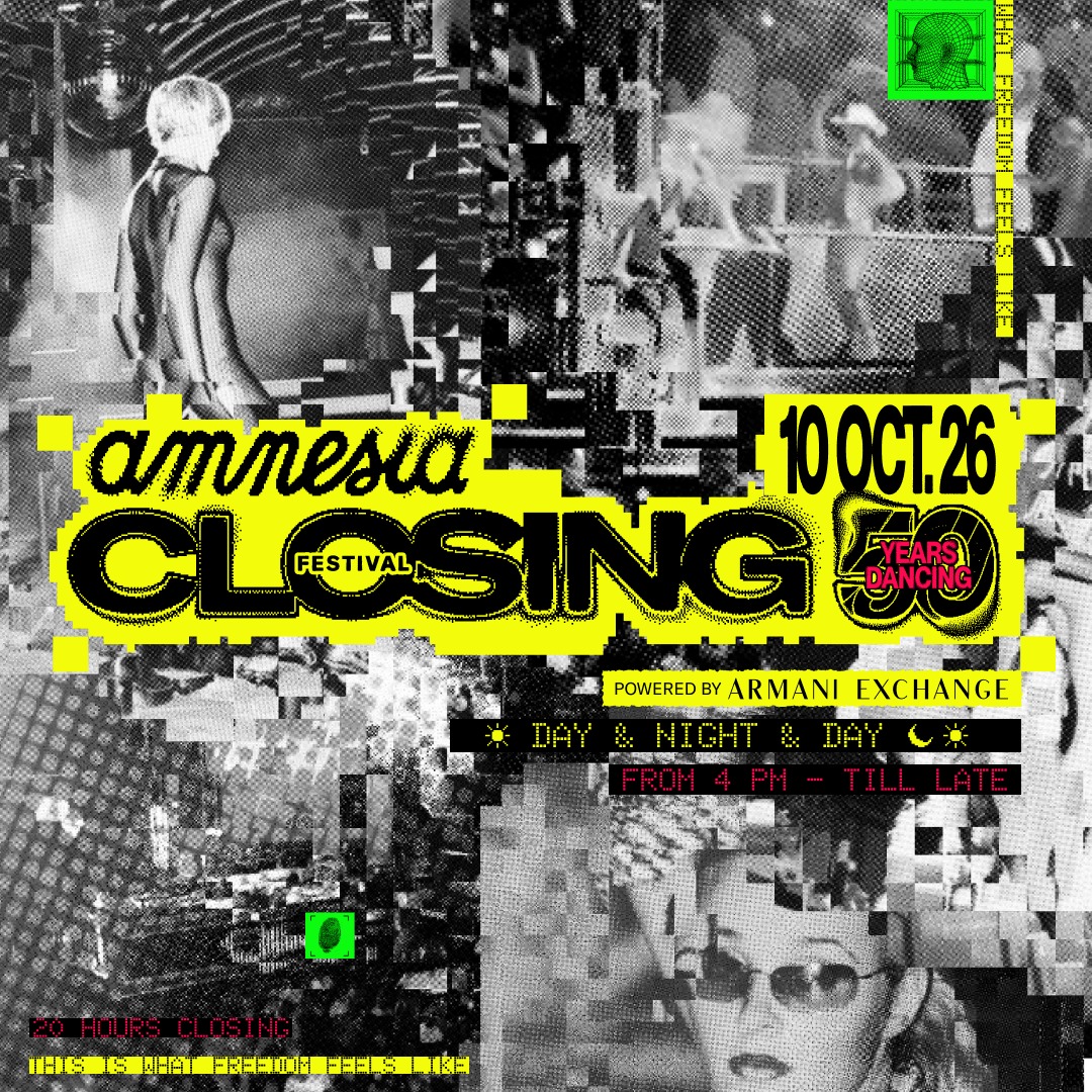 Amnesia Ibiza closing party 2026 official artwork for the 50th Anniversary Closing Festival on October 10