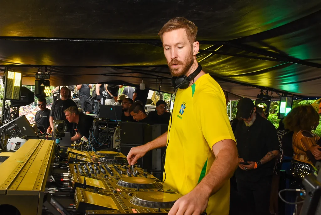 Calvin Harris mixing during his Guinness World Record DJ set on a trio eletrico in Sao Paulo