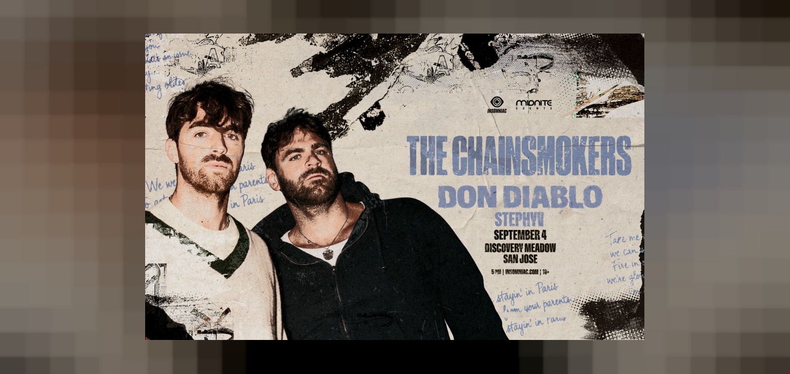 Chainsmokers San Jose concert artwork for the Discovery Meadow show