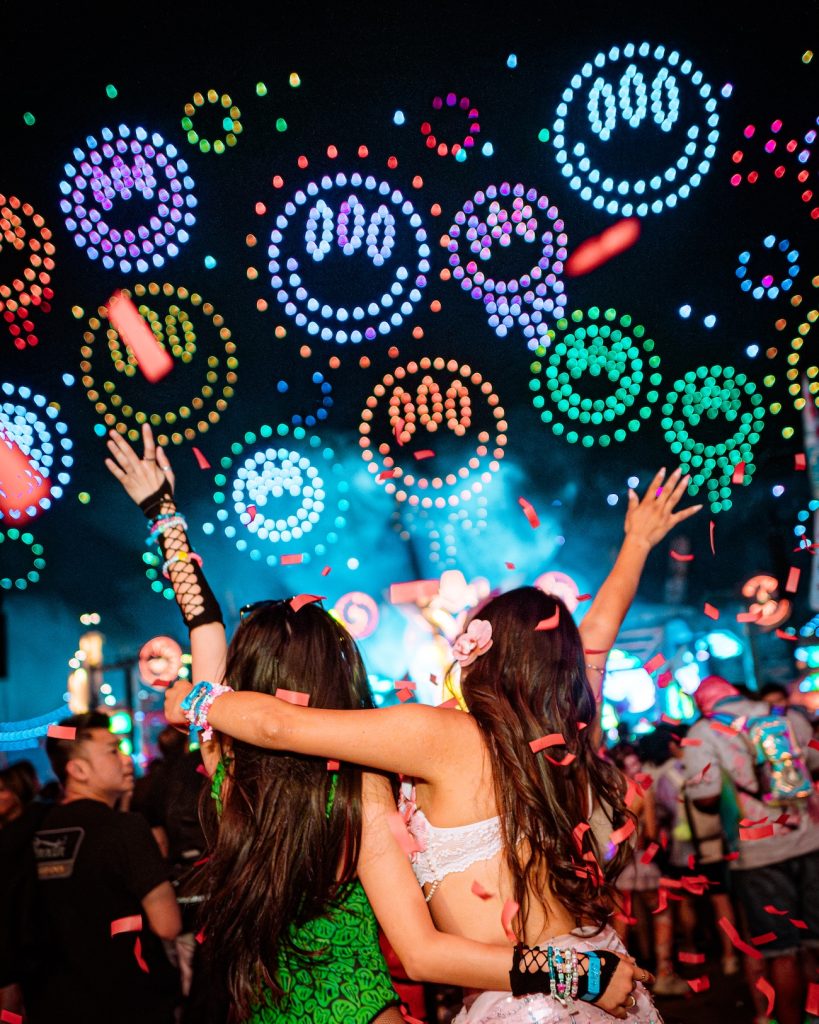 Fans under a drone show at EDC Las Vegas 2026