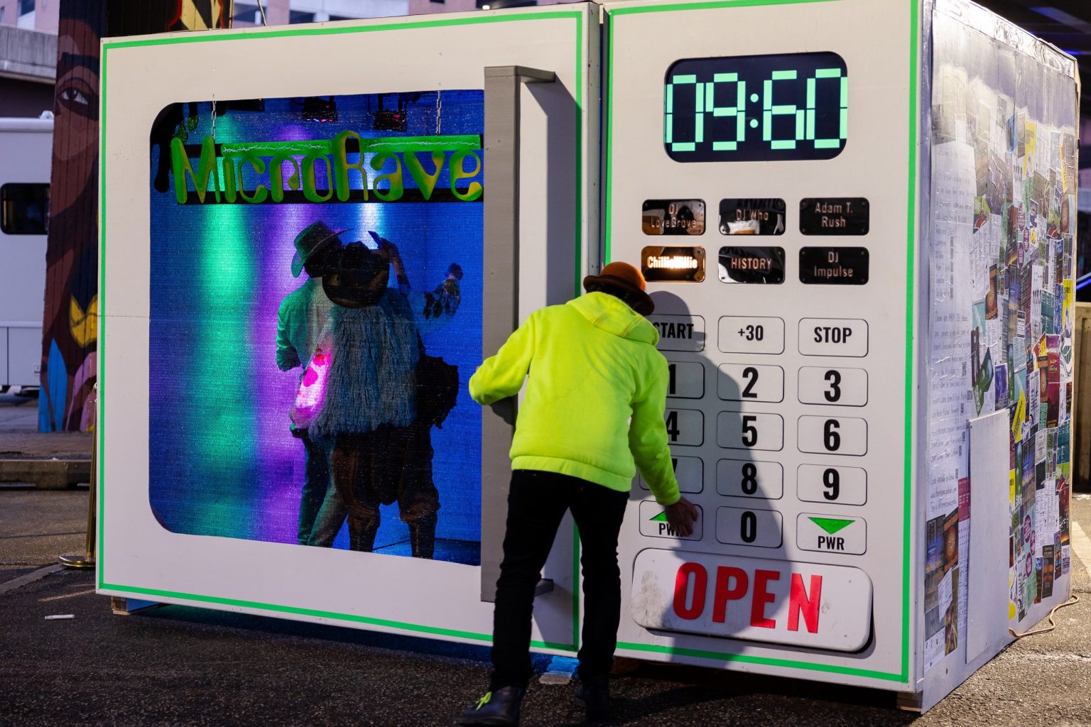 MicroRave giant microwave installation with its door open at Artscape