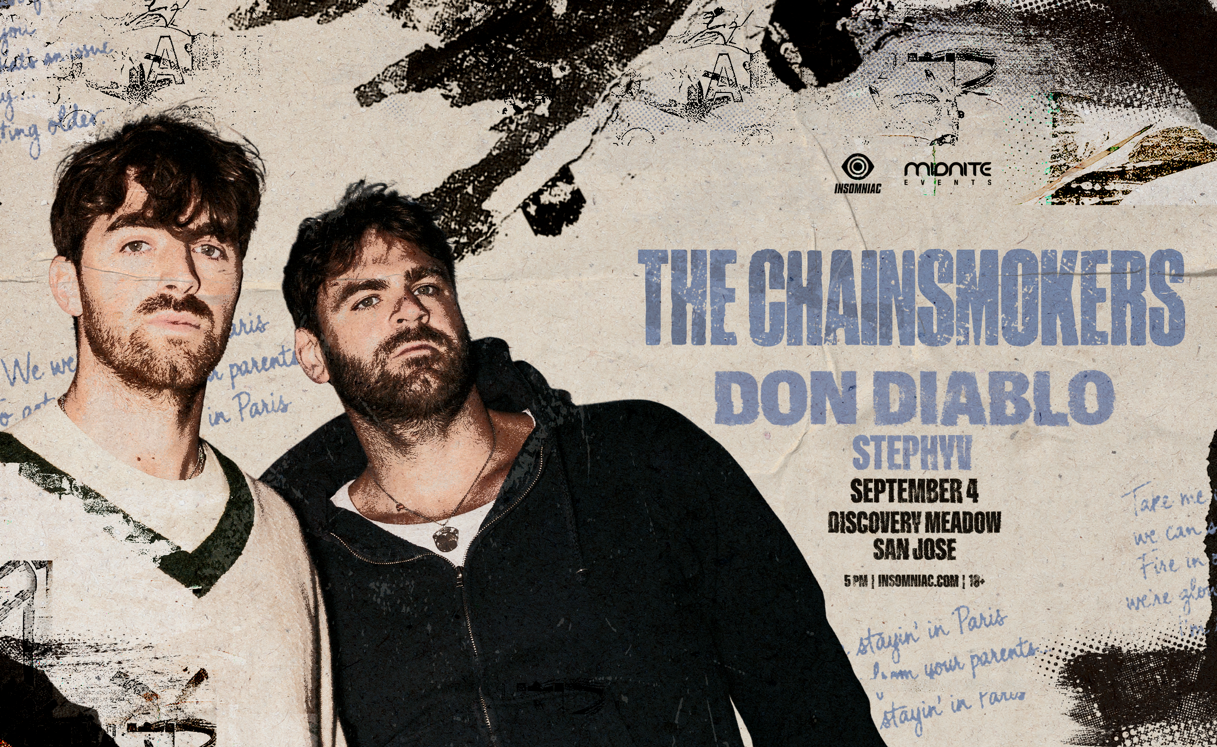 Chainsmokers San Jose concert flyer for the Discovery Meadow show on September 4 2026